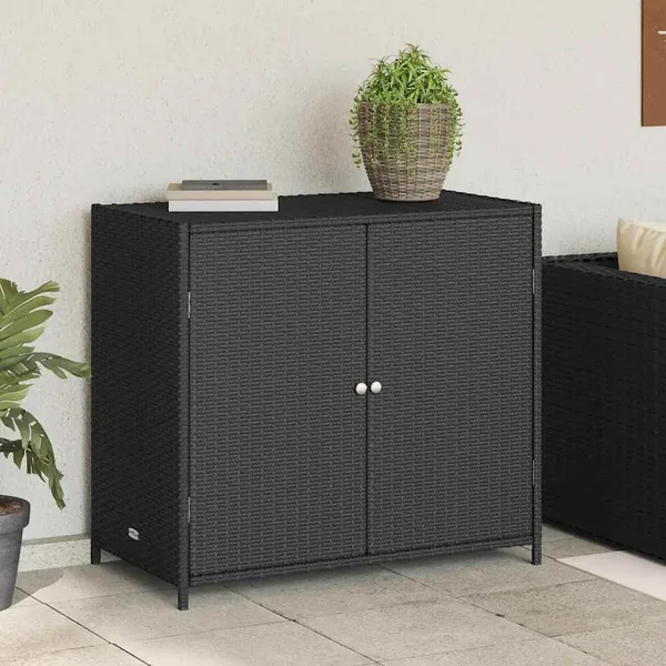 Armoire de rangement de jardin noir 83x45x76 cm résine tressée