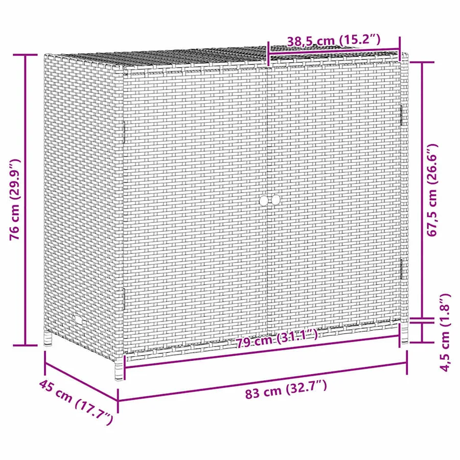Armoire de rangement de jardin noir 83x45x76 cm résine tressée - 14