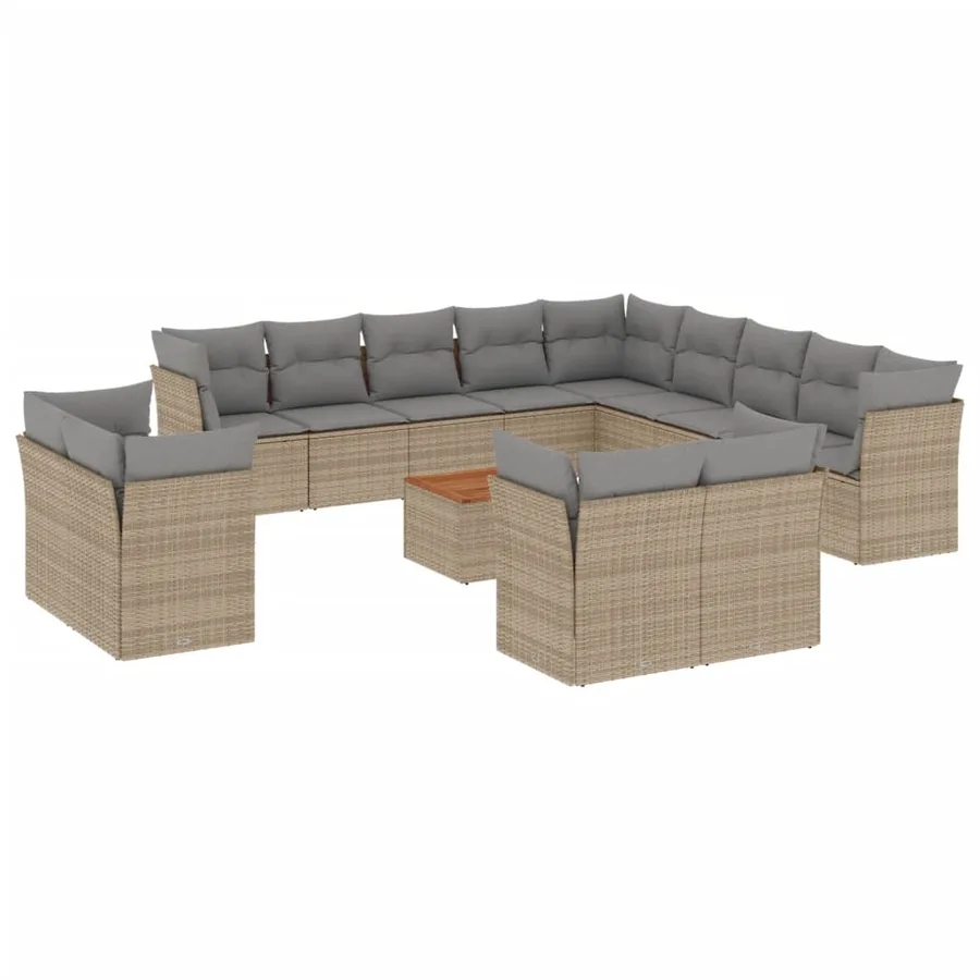 Salon de jardin avec coussins 14 pcs beige résine tressée - 2