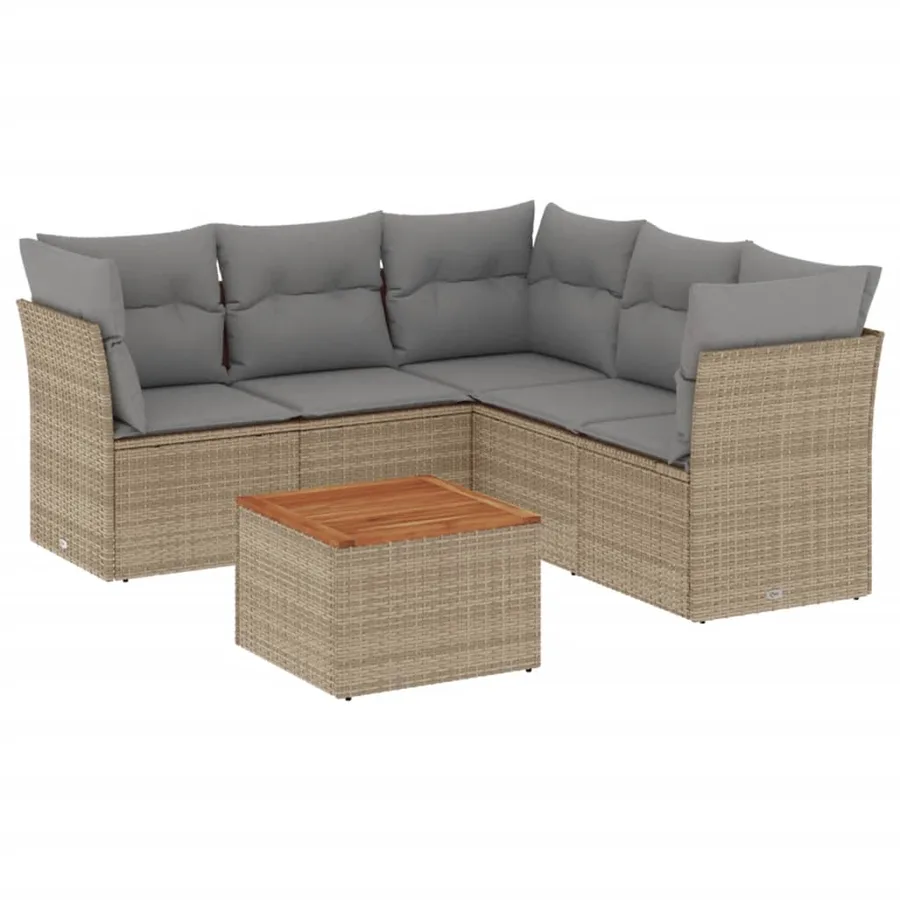 Salon de jardin avec coussins 6 pcs beige résine tressée - 2