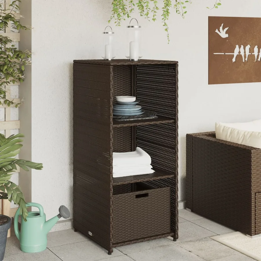 Armoire de rangement jardin marron 50x55x115 cm résine tressée - 3
