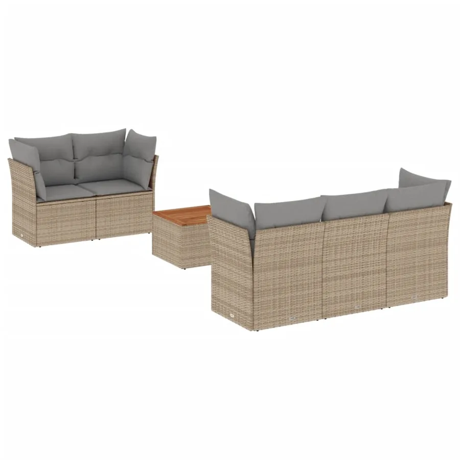 Salon de jardin avec coussins 6 pcs beige résine tressée - 2