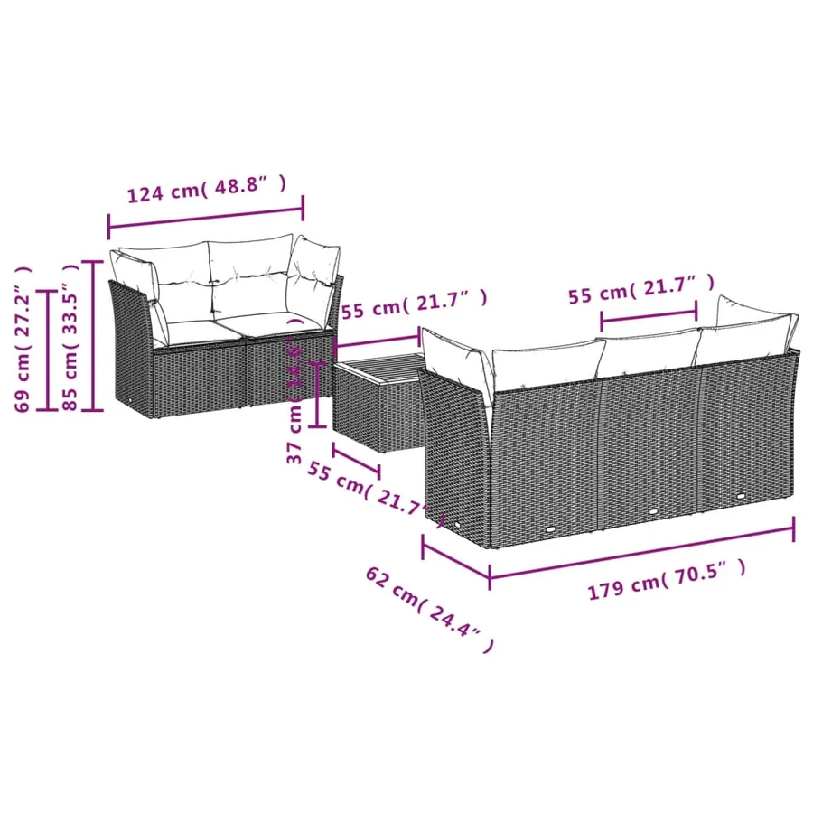 Salon de jardin avec coussins 6 pcs beige résine tressée - 3