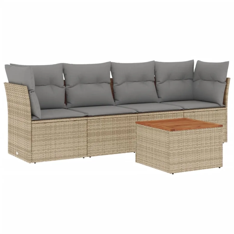 Salon de jardin avec coussins 5 pcs beige résine tressée - 2