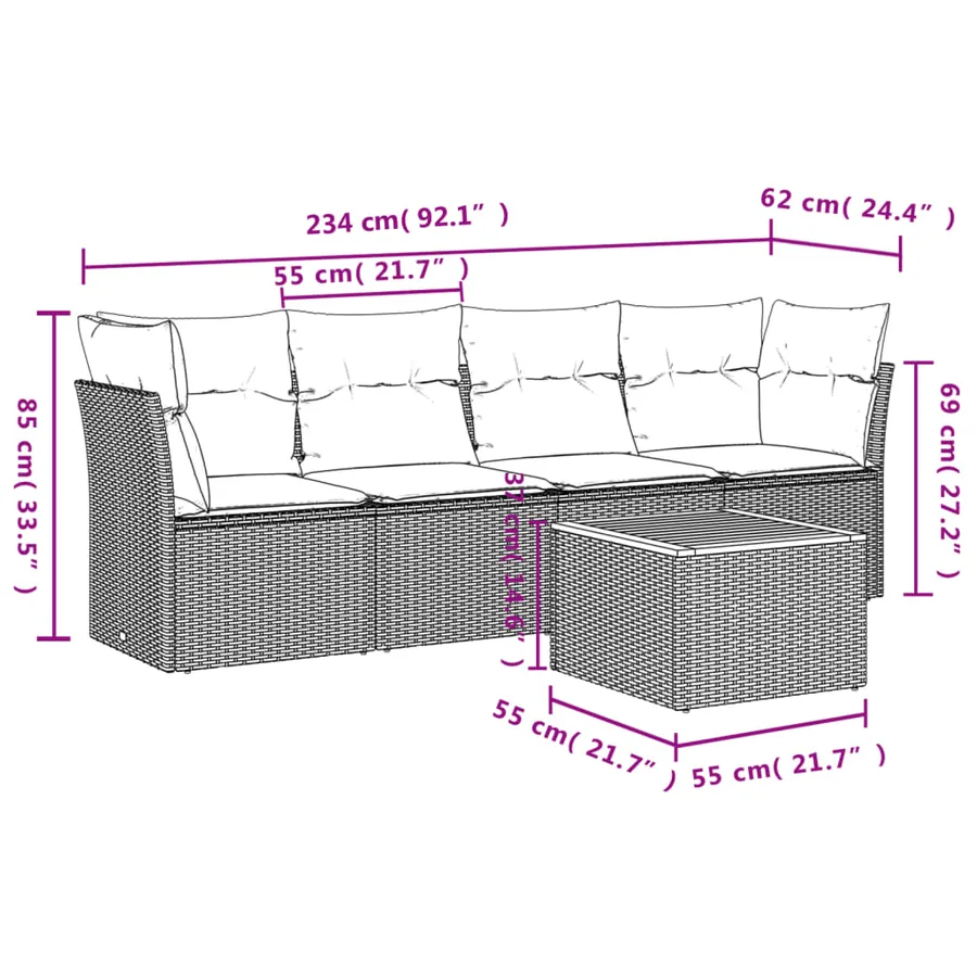 Salon de jardin avec coussins 5 pcs beige résine tressée - 3