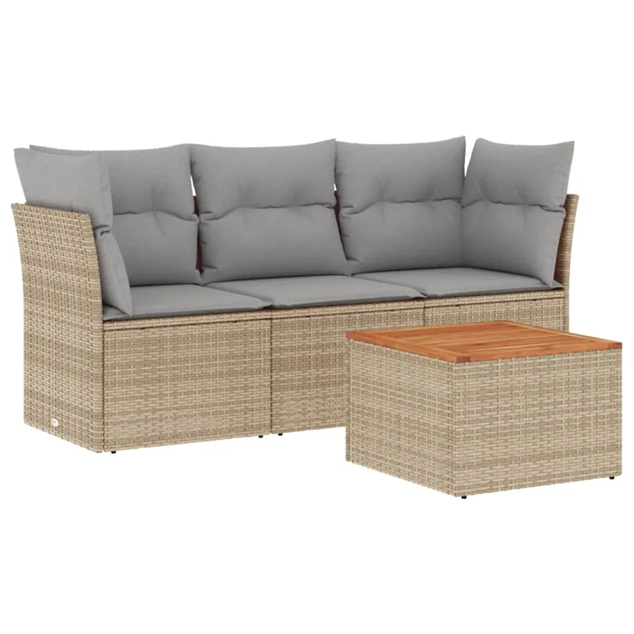 Salon de jardin avec coussins 4 pcs beige résine tressée - 2