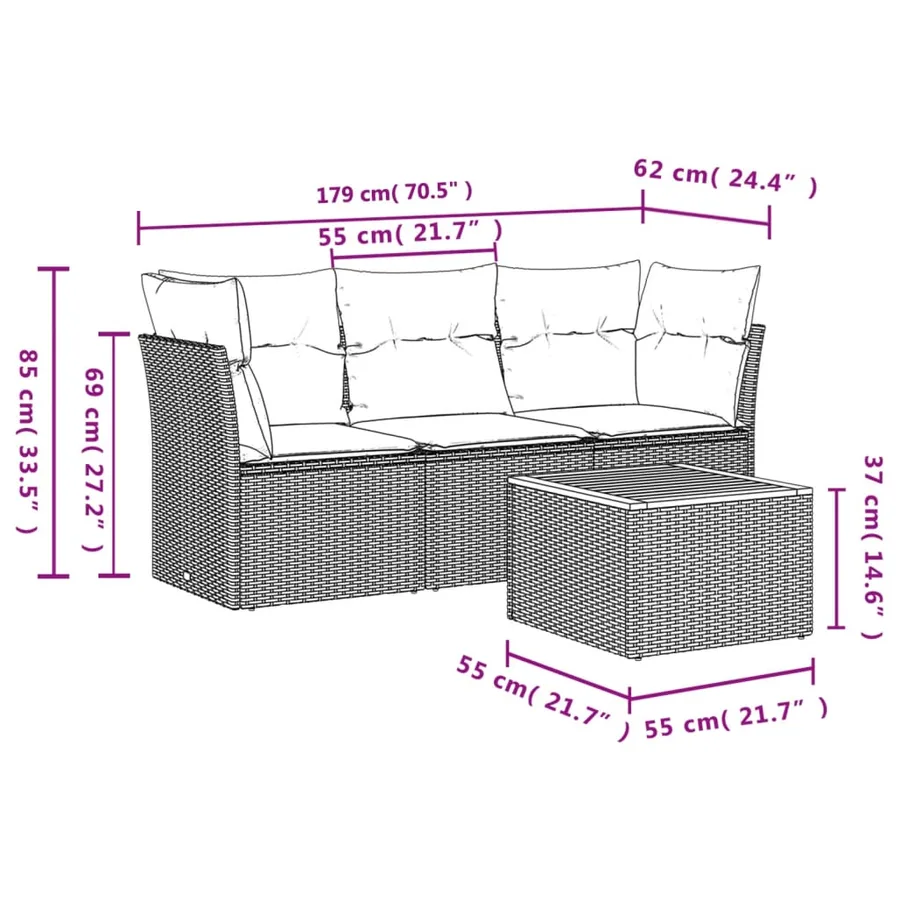 Salon de jardin avec coussins 4 pcs beige résine tressée - 3