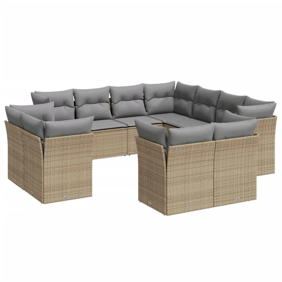 Salon de jardin 11 pcs avec coussins beige résine tressée - 2