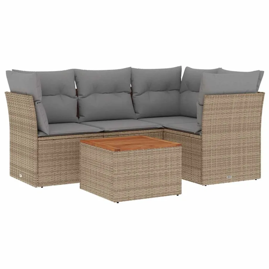 Salon de jardin avec coussins 5 pcs beige résine tressée - 2