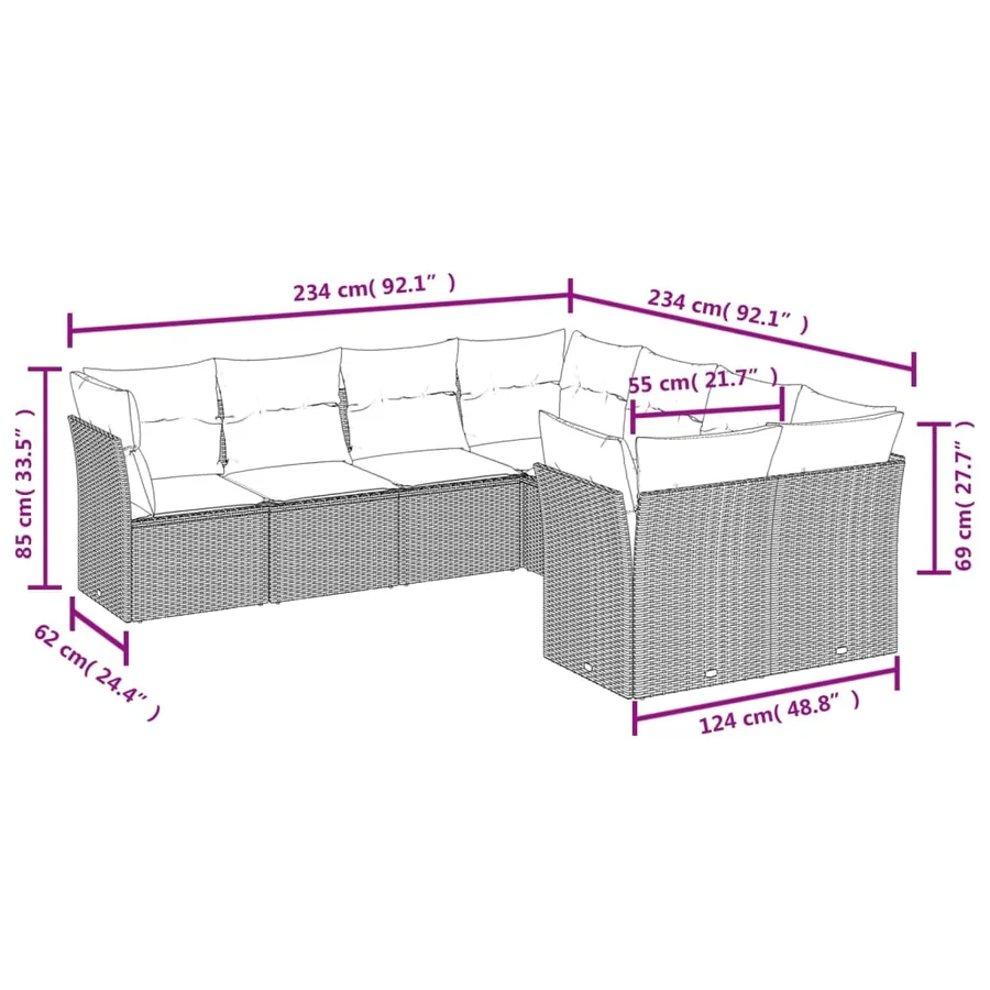 Salon de jardin avec coussins 8 pcs beige résine tressée - 3