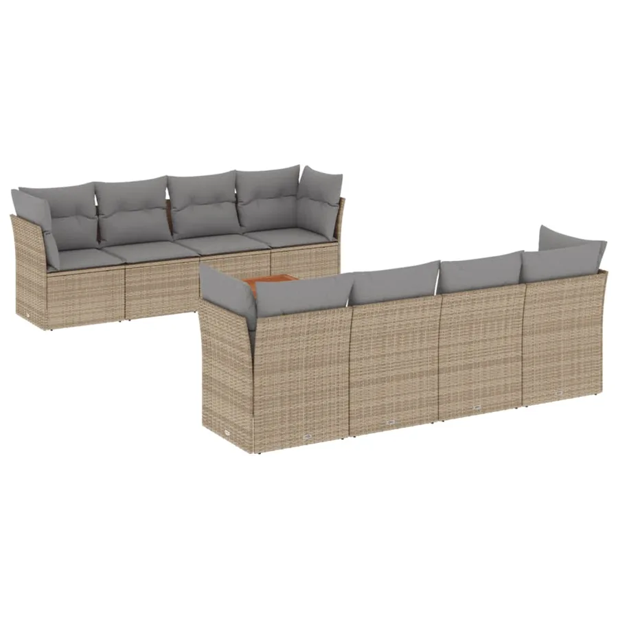 Salon de jardin avec coussins 9 pcs beige résine tressée - 2