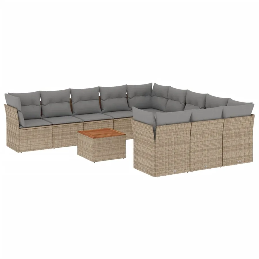 Salon de jardin avec coussins 12 pcs beige résine tressée - 2