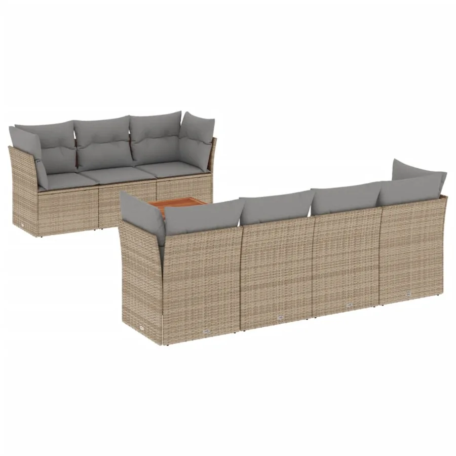 Salon de jardin avec coussins 8 pcs beige résine tressée - 2