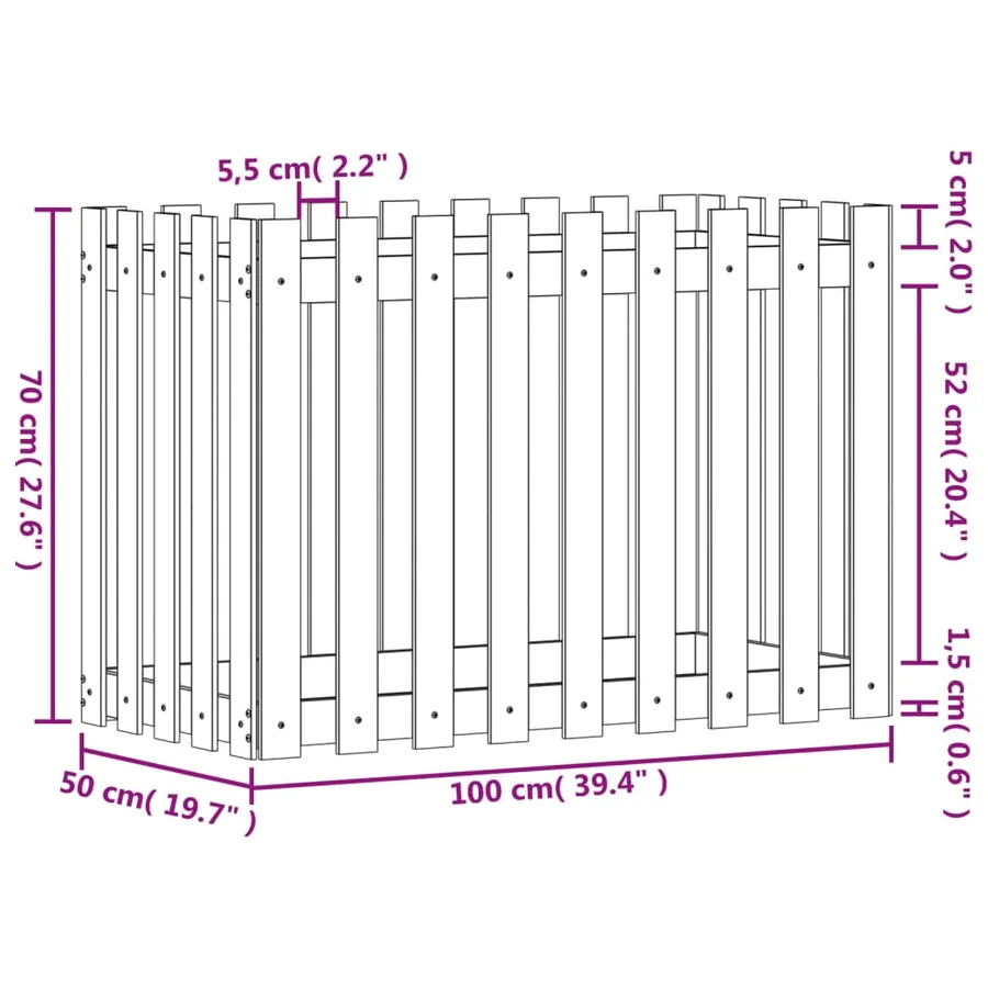 Lit surélevé de jardin design de clôture 100x50x70cm pin massif - 9