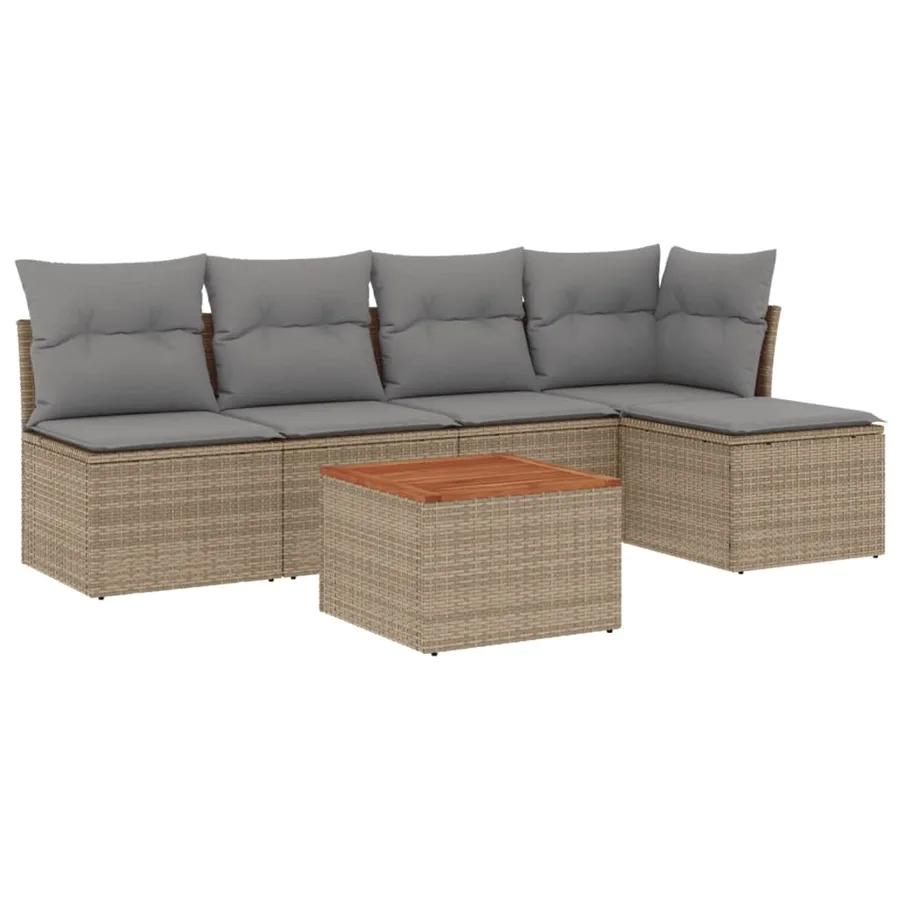 Salon de jardin avec coussins 6 pcs beige résine tressée - 2