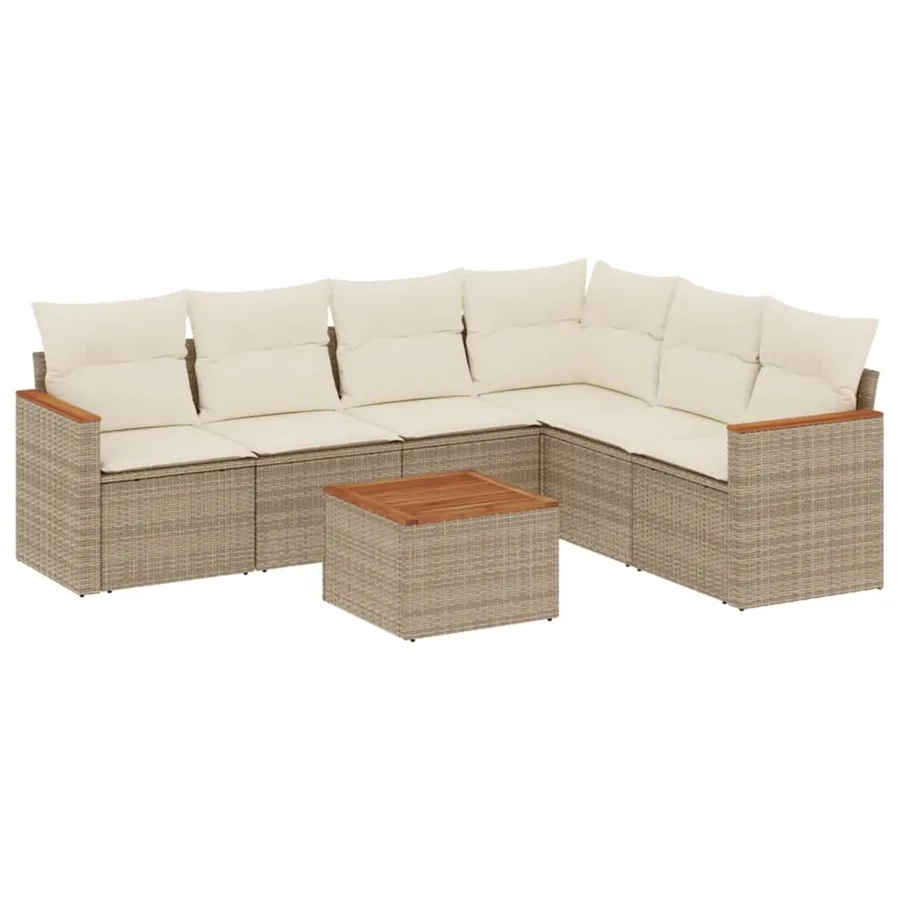 Salon de jardin avec coussins 7 pcs beige résine tressée - 2
