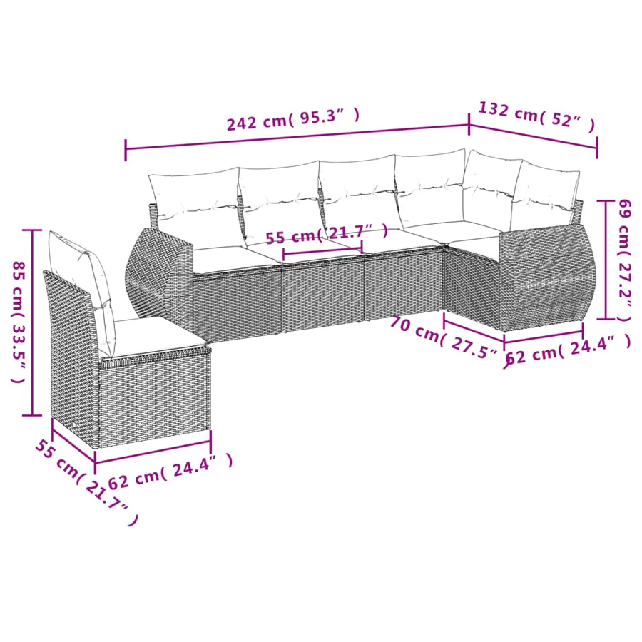 Salon de jardin avec coussins 6 pcs beige résine tressée - 7