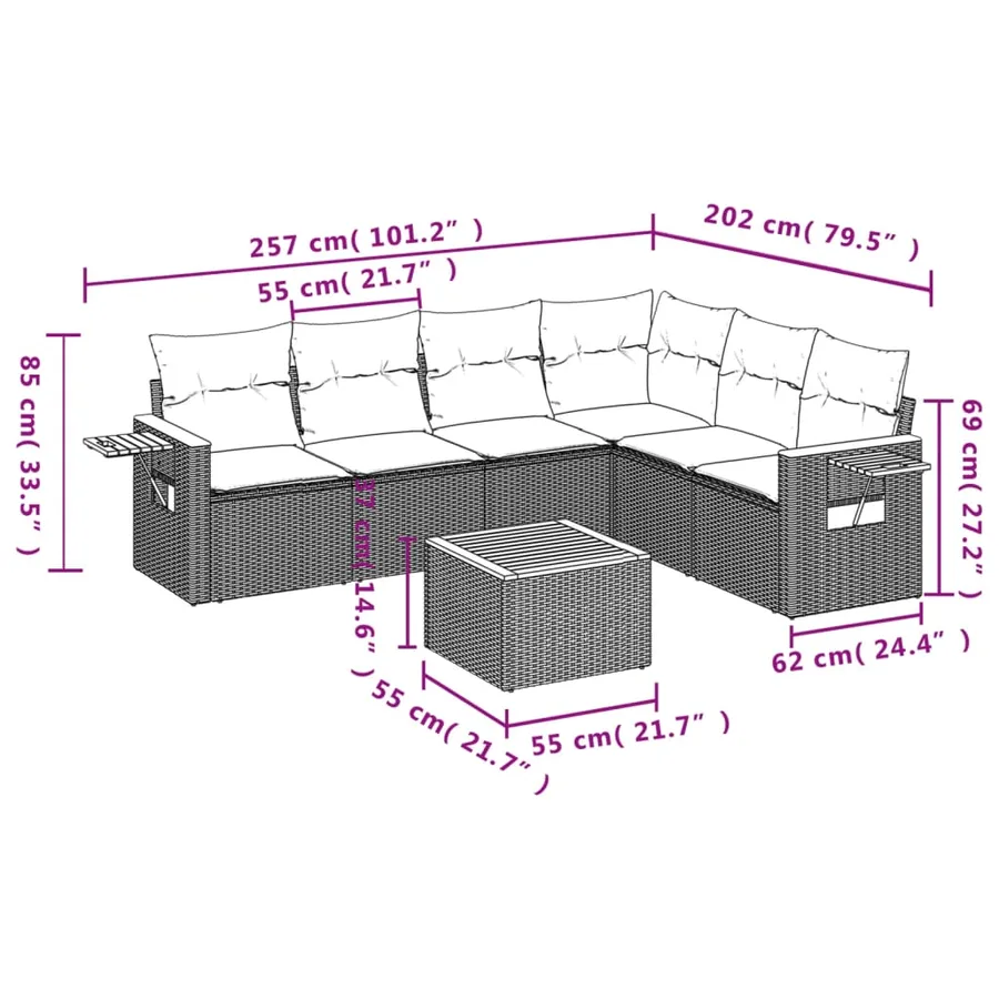 Salon de jardin avec coussins 7 pcs beige résine tressée - 9