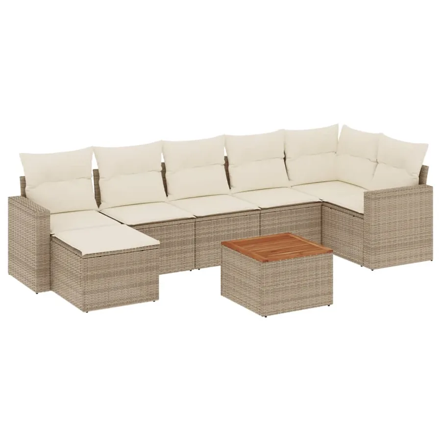 Salon de jardin avec coussins 8 pcs beige résine tressée - 2