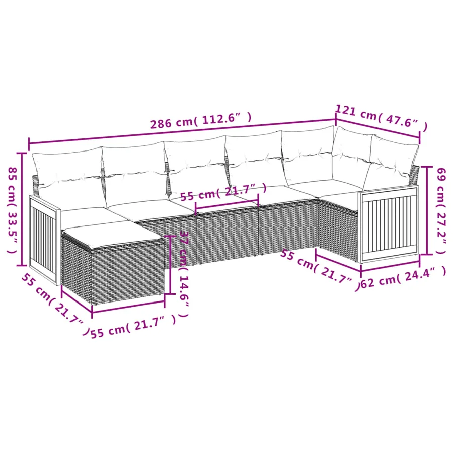 Salon de jardin avec coussins 7 pcs beige résine tressée - 8