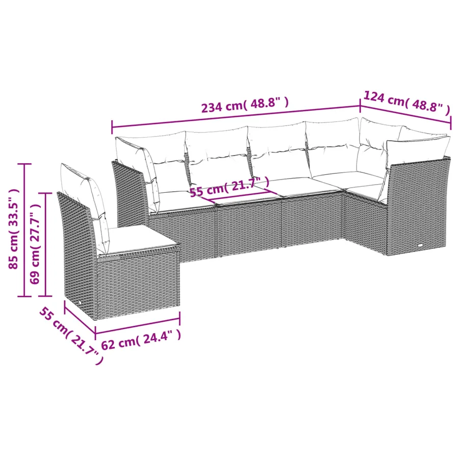 Salon de jardin avec coussins 6 pcs beige résine tressée - 6
