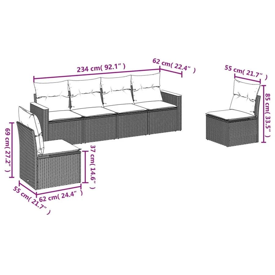 Salon de jardin avec coussins 6 pcs beige résine tressée - 6