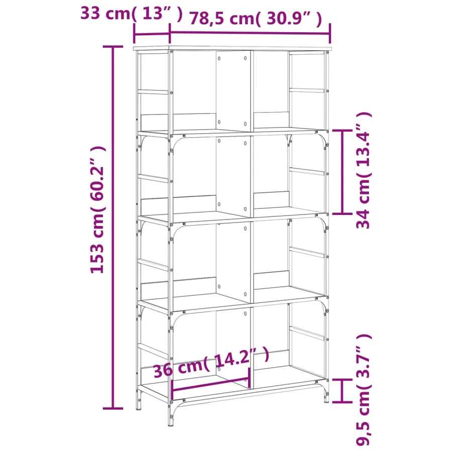 Bibliothèque sonoma gris 78,5x33x153 cm bois d'ingénierie - 8