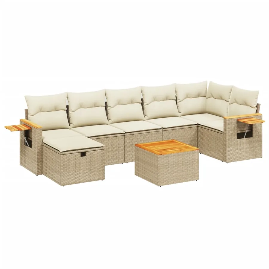 Salon de jardin avec coussins 8 pcs beige résine tressée - 2