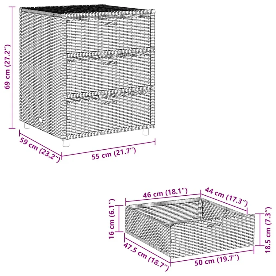 Armoire de rangement de jardin gris 55x59x69 cm résine tressée - 11