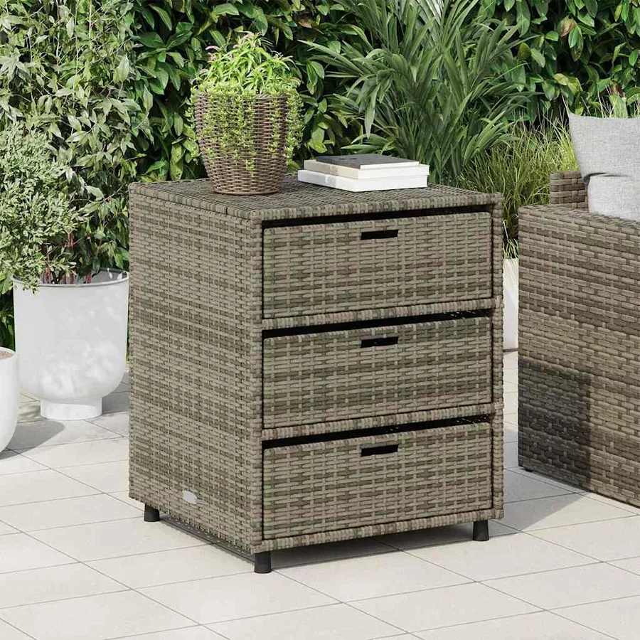 Armoire de rangement de jardin gris 55x59x69 cm résine tressée - 3