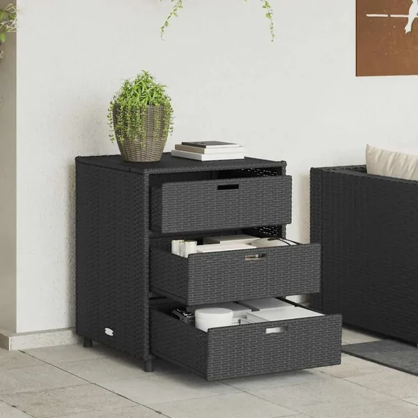 Armoire de rangement de jardin noir 55x59x69 cm résine tressée