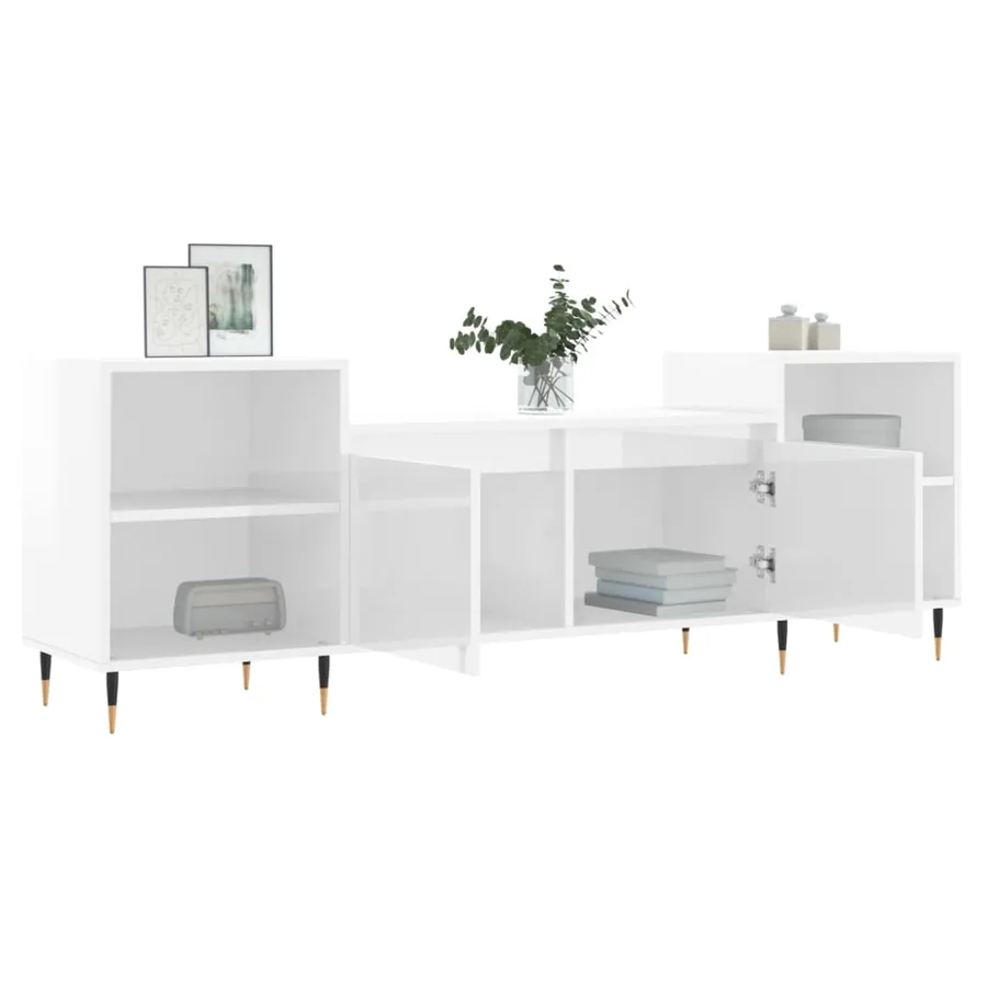Meuble TV Blanc brillant 160x35x55 cm Bois d'ingénierie - 4