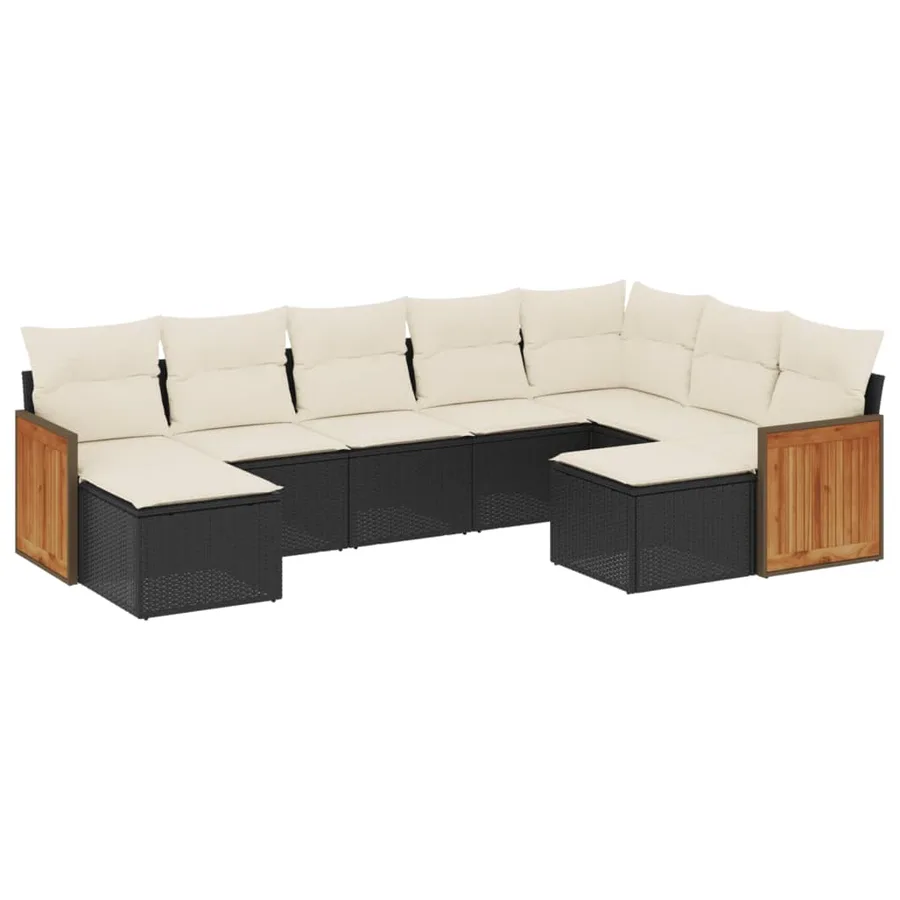 Salon de jardin 9 pcs avec coussins noir résine tressée - 2