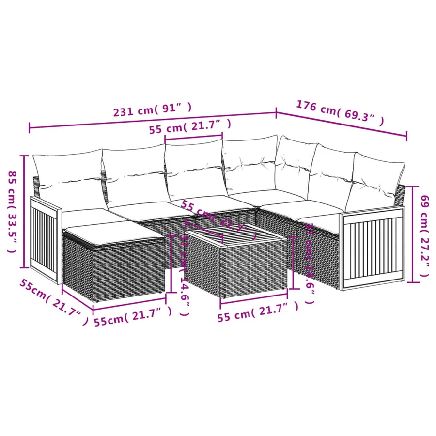 Salon de jardin 8 pcs avec coussins noir résine tressée - 9