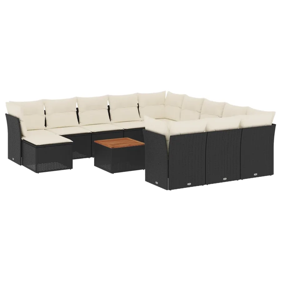 Salon de jardin avec coussins 13 pcs noir résine tressée - 2