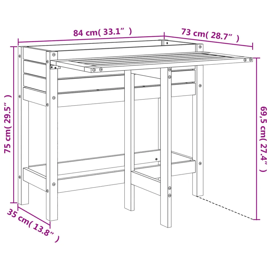 Jardinière de jardin avec dessus pliable noir bois pin massif - 11
