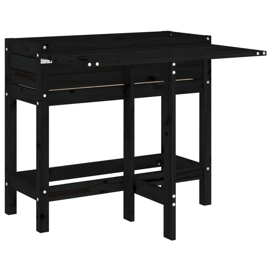 Jardinière de jardin avec dessus pliable noir bois pin massif - 2