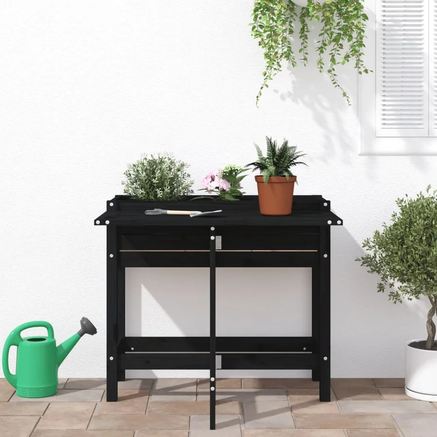 Jardinière de jardin avec dessus pliable noir bois pin massif - 3