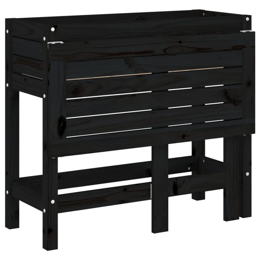 Jardinière de jardin avec dessus pliable noir bois pin massif - 8