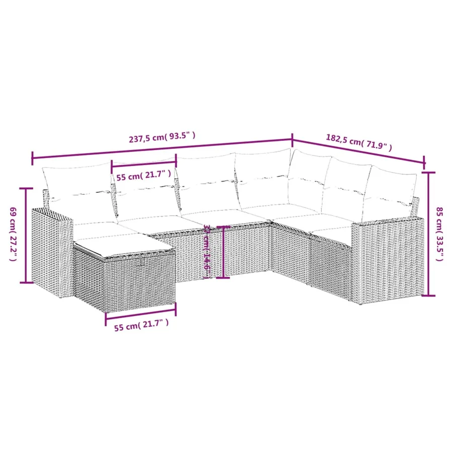 Salon de jardin avec coussins 7pcs mélange beige résine tressée - 4