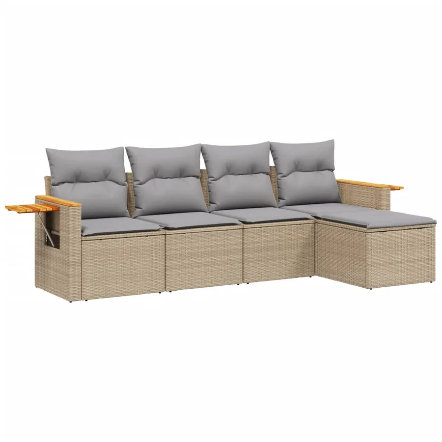 Salon de jardin avec coussins 5 pcs beige résine tressée - 2