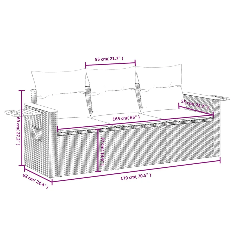 Salon de jardin avec coussins 3 pcs beige résine tressée - 7