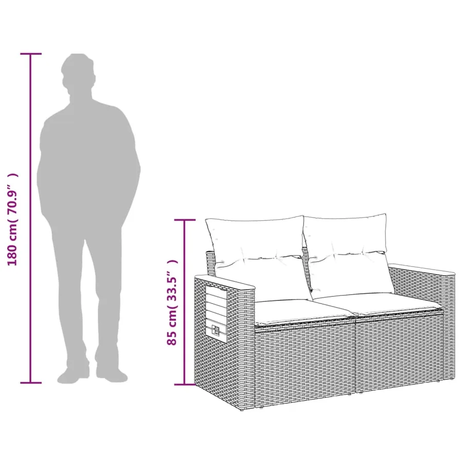 Canapé de jardin avec coussins 2 places beige résine tressée - 11