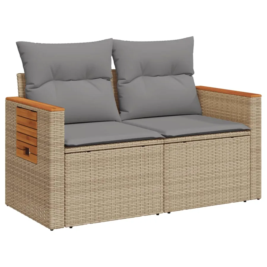 Canapé de jardin avec coussins 2 places beige résine tressée - 2
