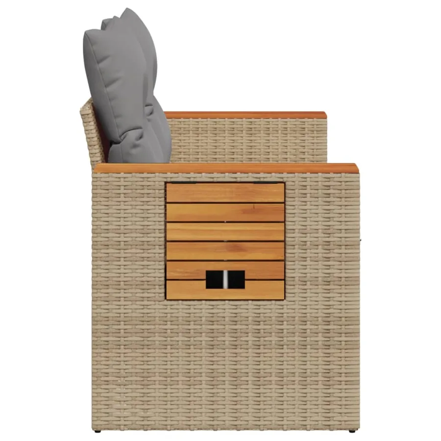 Canapé de jardin avec coussins 2 places beige résine tressée - 5