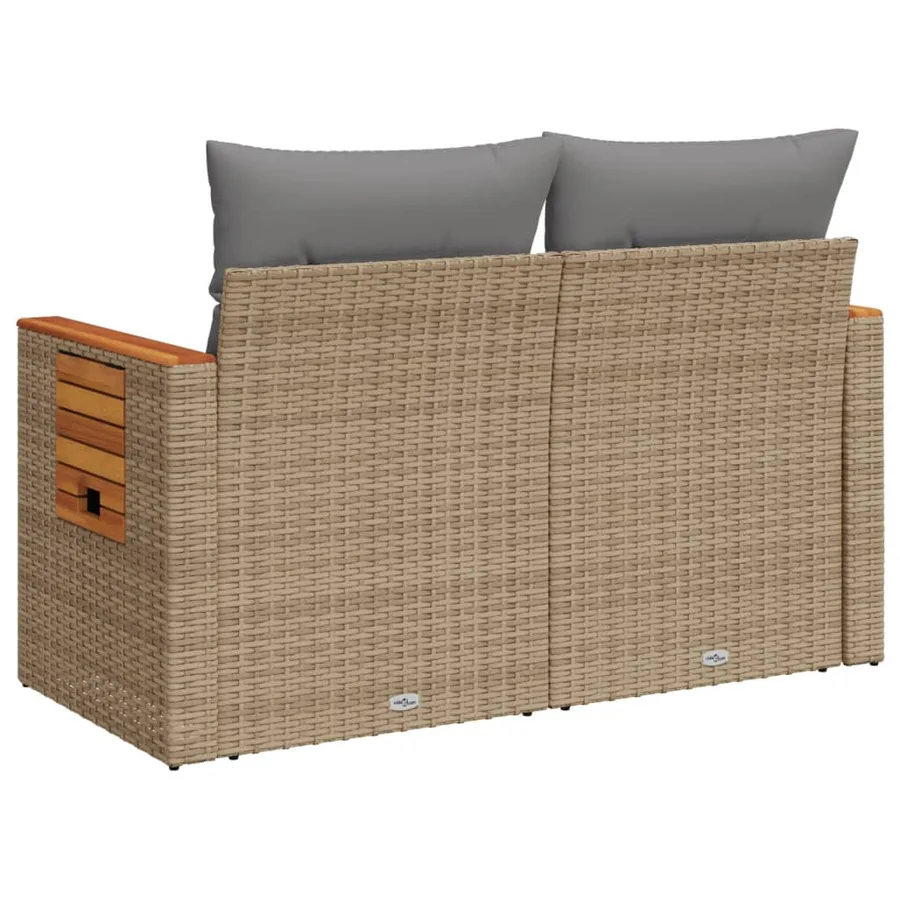 Canapé de jardin avec coussins 2 places beige résine tressée - 6