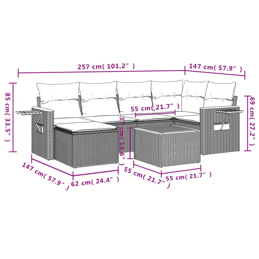 Salon de jardin avec coussins 7 pcs beige résine tressée - 10
