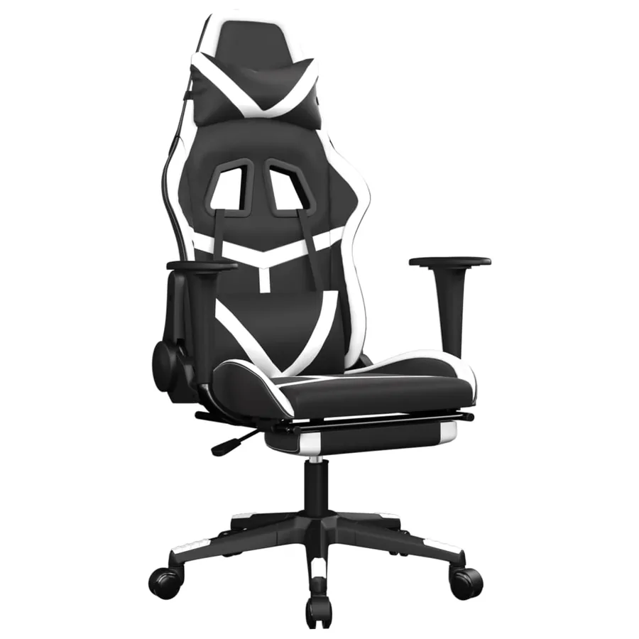 Chaise de jeu de massage avec repose-pied Noir&Blanc Similicuir - 2