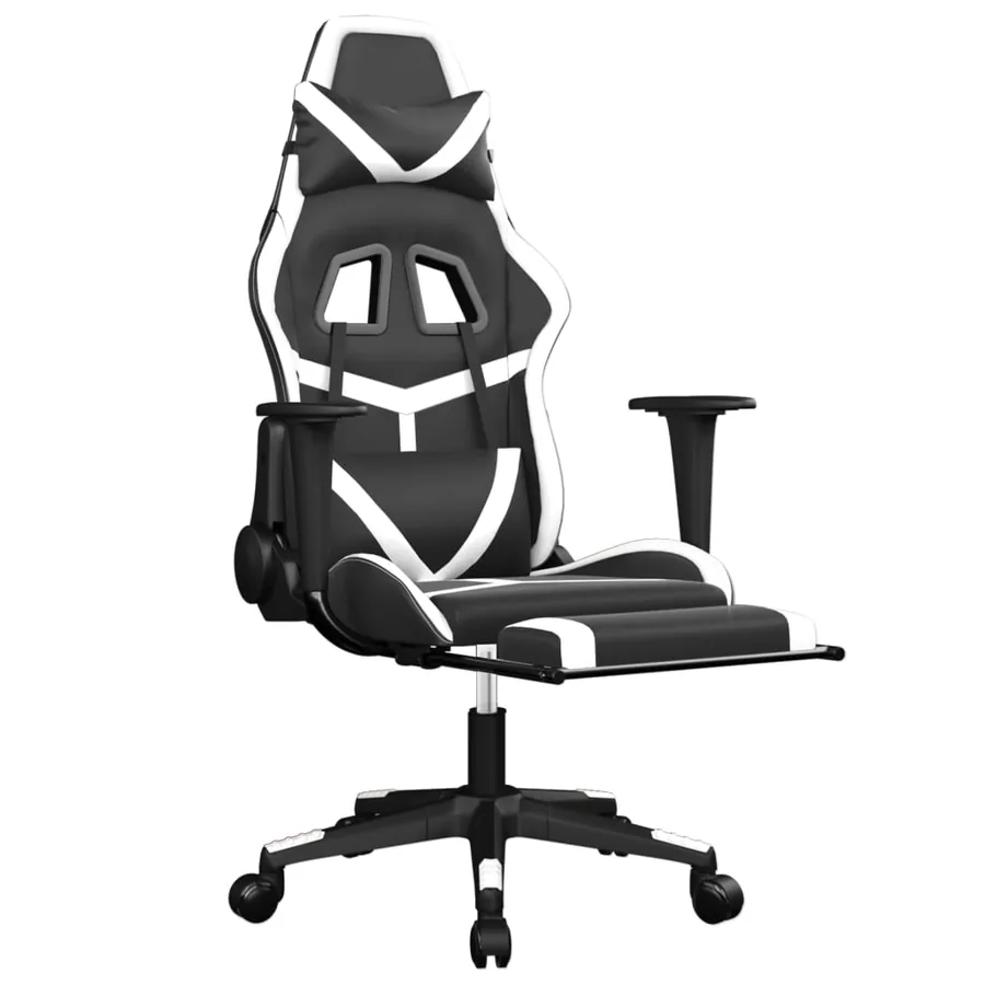 Chaise de jeu de massage avec repose-pied Noir&Blanc Similicuir - 3