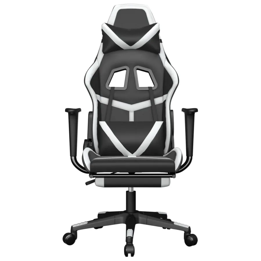 Chaise de jeu de massage avec repose-pied Noir&Blanc Similicuir - 4